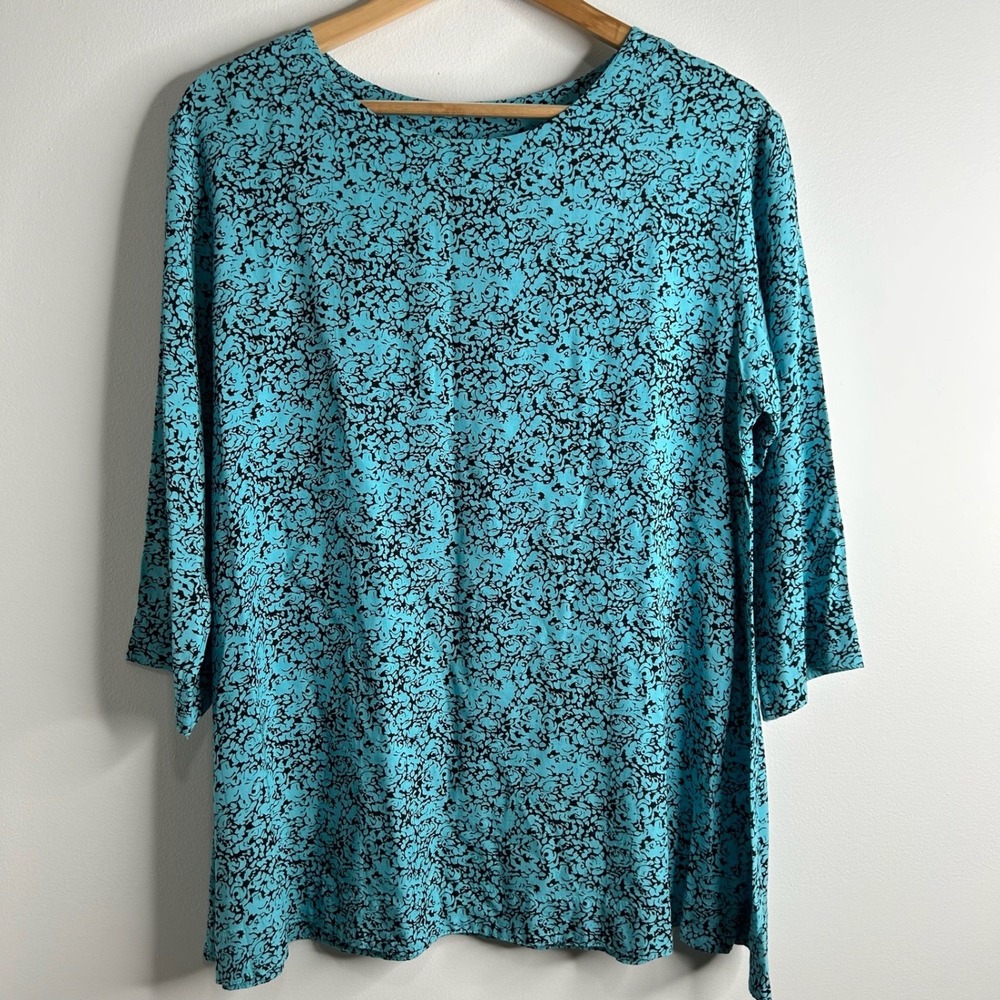 Wild Thing Wild Woman Turquoise Black Floral Print Rayon Tunic Top S/M Boho Arts